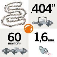 Pas: 0.404 - Jauge: 1.6mm - 60 Entraineurs Chaîne KERWOOD